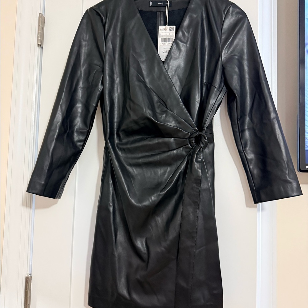 Mango Black Faux Leather Dress